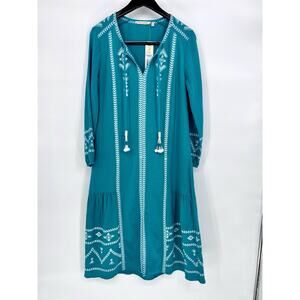 SOFT SURROUNDINGS Womens Jolie Tropical Green‎ Embroidered Dress Size XS NWT